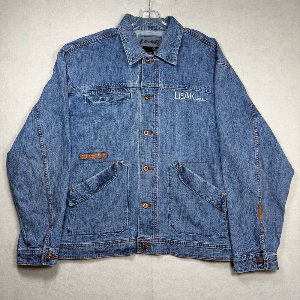 Vintage y2k Leak Wear Mens XXXL Denim Chore Jacket Hip Hop Work Wear Trucker